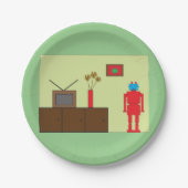 レトロ赤ロボット ペーパープレート (正面)