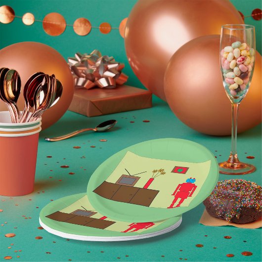 レトロ赤ロボット ペーパープレート