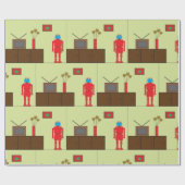 レトロ赤ロボット ラッピングペーパー (フラット)