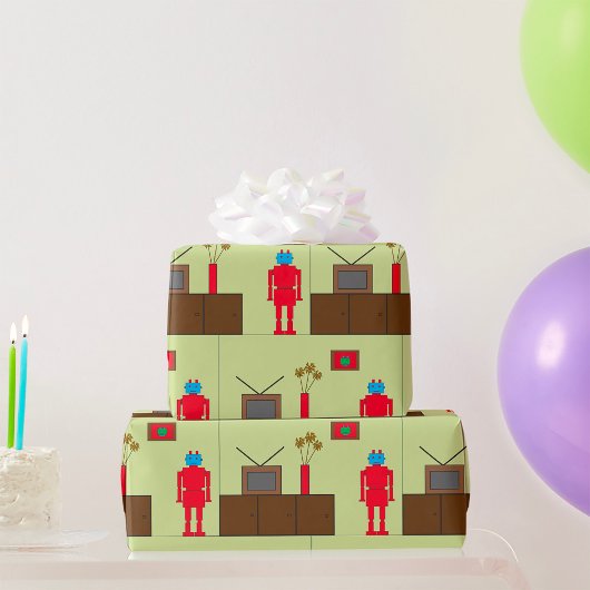 レトロ赤ロボット ラッピングペーパー