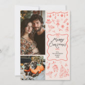 レトロ赤予測できな手描きメリークリスマスフォト シーズンカード (正面)