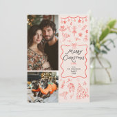 レトロ赤予測できな手描きメリークリスマスフォト シーズンカード (スタンド正面)