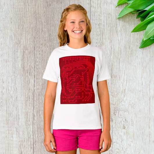 レトロ赤回路基板テクパターン Tシャツ