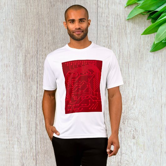 レトロ赤回路基板テクパターン Tシャツ