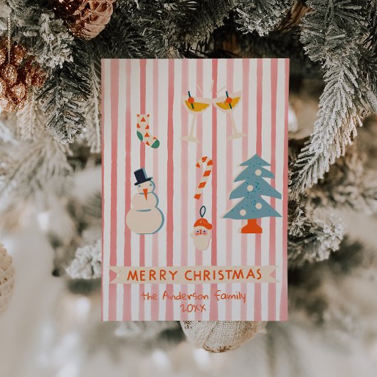 レトロ赤図解入りの、写真付きのカラフルクリスマス非写真 シーズンカード