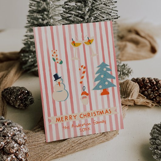 レトロ赤図解入りの、写真付きのカラフルクリスマス非写真 シーズンカード