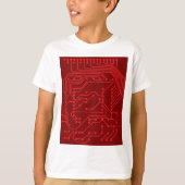 レトロ赤基板テクノロジーパターン Tシャツ (正面)