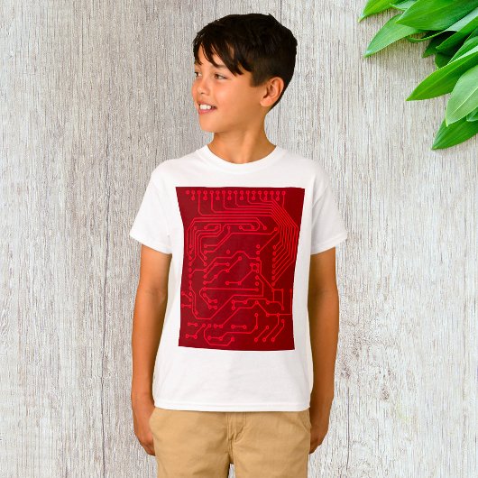 レトロ赤基板テクノロジーパターン Tシャツ