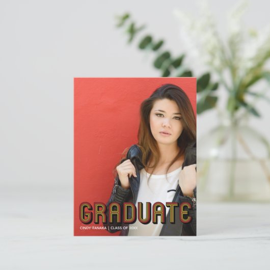レトロ赤字大学院ユニーク写真卒業 案内状 (スタンド正面)