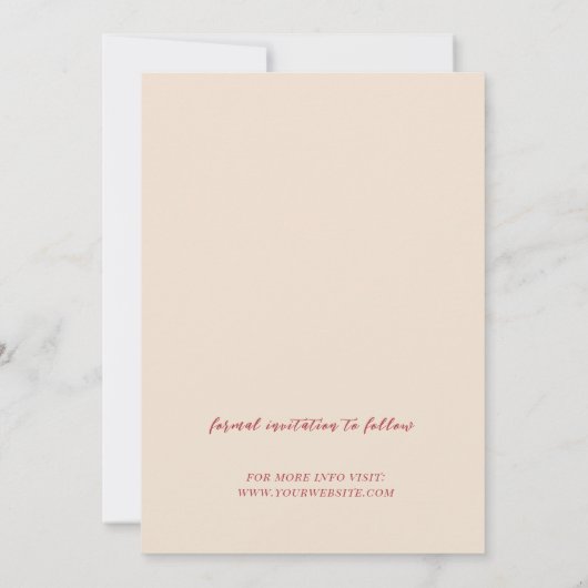 レトロ赤手描きスクリプトウェディング日付を保存 セーブザデート (裏面)