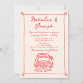 レトロ赤手描書きキュイ予測できな結婚ズ 招待状 (正面)