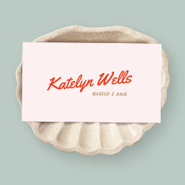 レトロ赤手書きスクリプトタイポグラフィピンク 名刺