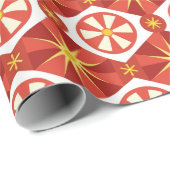 レトロ赤抽象芸術幾何学的スターバストパターン ラッピングペーパー (ロールコーナー)