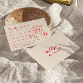 レトロ赤書手描予測できなキュイ結婚ズ 出欠カード