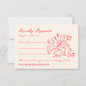 レトロ赤書手描予測できなキュイ結婚ズ 出欠カード (正面)