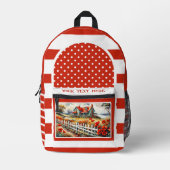 レトロ赤白ストライプの芸術的写真 プリントバックパック (正面)