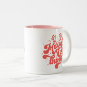 レトロ赤白メリーすべて聖降誕祭 ツートーンマグカップ (正面右)