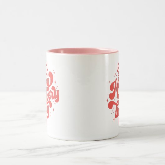 レトロ赤白メリーすべて聖降誕祭 ツートーンマグカップ (中央)