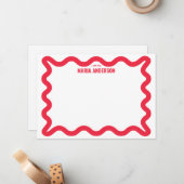 レトロ赤縁ど波パーソナライズされた ノートカード (正面/裏面インサイチュ)