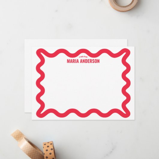 レトロ赤縁ど波パーソナライズされた ノートカード (正面/裏面インサイチュ)