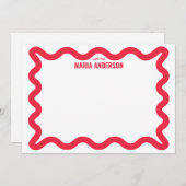 レトロ赤縁ど波パーソナライズされた ノートカード (正面/裏面)