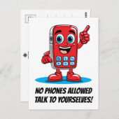 レトロ赤電話禁止イラストレーション葉書 ポストカード (正面/裏面)