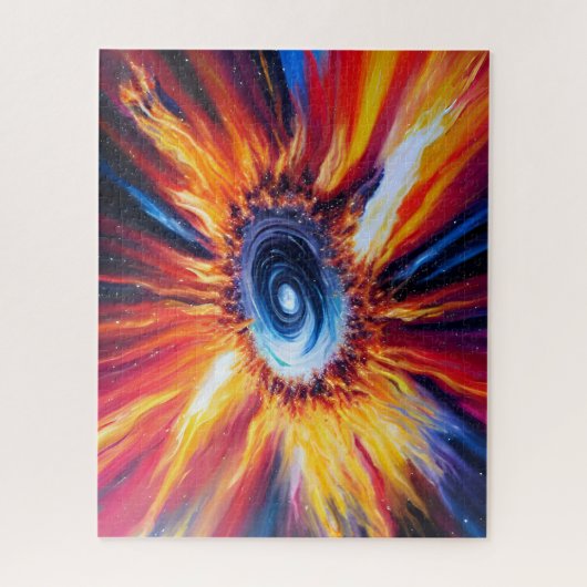 レトロ赤青とオレンジ色の激しい嵐が起きた ジグソーパズル (縦)