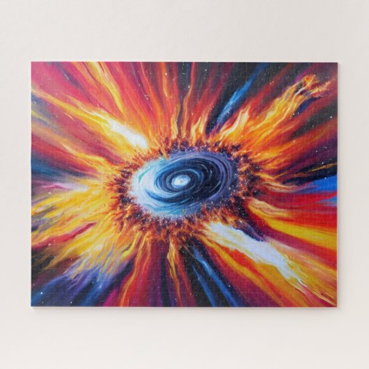 レトロ赤青とオレンジ色の激しい嵐が起きた ジグソーパズル (横)