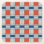 レトロ赤青の幾何学的パターン ペーパーコースター (正面)