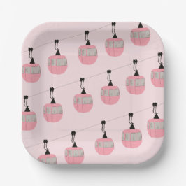 レトロ赤面ピンクスキーゴンドラリフトスキーヤー ペーパープレート