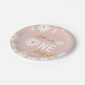 レトロ赤面ピンクデイジー第1誕生日 ペーパープレート (アングル)