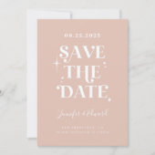 レトロ赤面ピンク日付カードを保存 セーブザデート (正面)