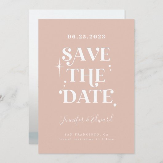 レトロ赤面ピンク日付カードを保存 セーブザデート (正面/裏面)