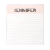 レトロ赤面ピンク(線あり) パーソナライズされた ノートパッド (正面)