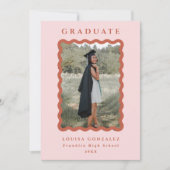 レトロ赤面&テラコッタウェーブス写真卒業 案内状 (正面)