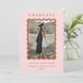 レトロ赤面&テラコッタウェーブス写真卒業 案内状 (スタンド正面)