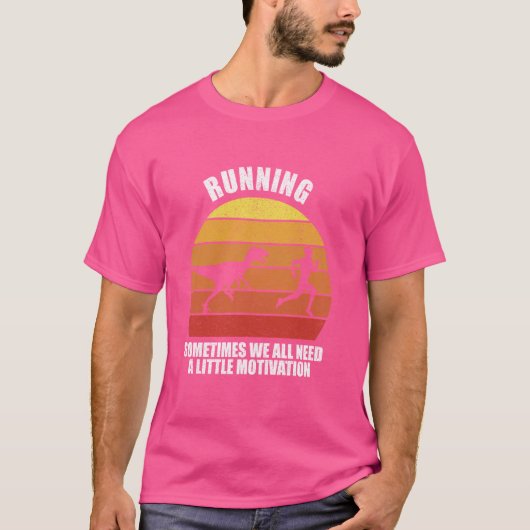 レトロ走のTレックスおもしろい恐竜走のM Tシャツ (正面)