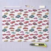 レトロ車とトラックのパターン 薄葉紙 (クラフト)