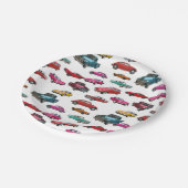 レトロ車とトラック模様 ペーパープレート (アングル)