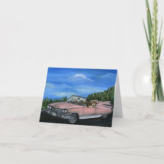 レトロ車のノートカードを運転する犬 カード (正面)