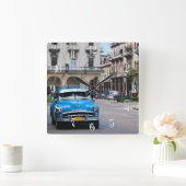 レトロ車のハバナ通り スクエア壁時計 (ホーム)