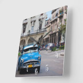 レトロ車のハバナ通り スクエア壁時計 (傾斜)