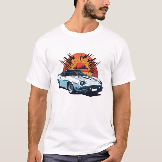 レトロ車のフラットデザイン非常に詳細 Tシャツ (正面)