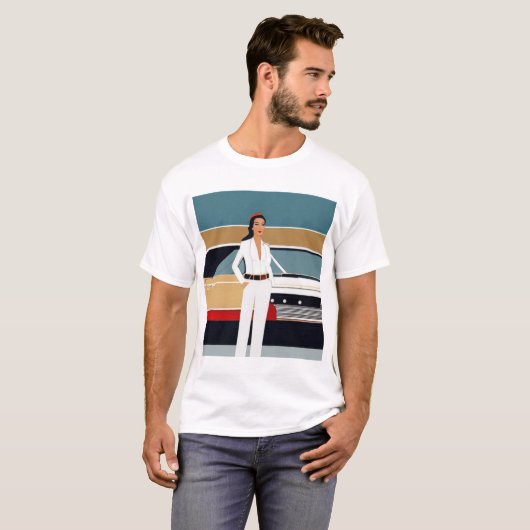 レトロ車の女性 Tシャツ (正面フル)