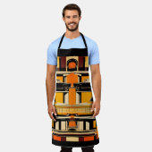 レトロ車の幾何学的マスタードミッドセンチュリー エプロン (着用した状態)