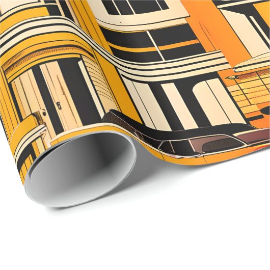 レトロ車の幾何学的マスタードミッドセンチュリー ラッピングペーパー (ロールコーナー)