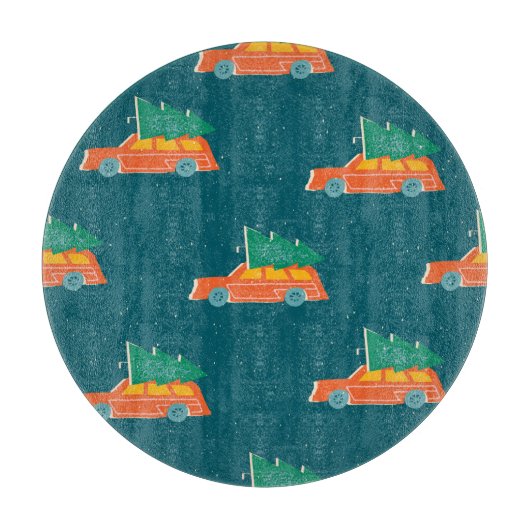 レトロ車クリスマスツリーパターン カッティングボード (正面)