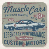 レトロ車デザイン スクエアペーパーコースター (正面)