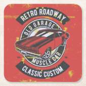 レトロ車デザイン スクエアペーパーコースター (正面)