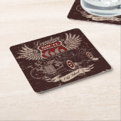 レトロ車デザイン スクエアペーパーコースター (アングル)